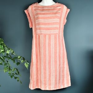 Caslon 100% linen Striped dress in coral XS
